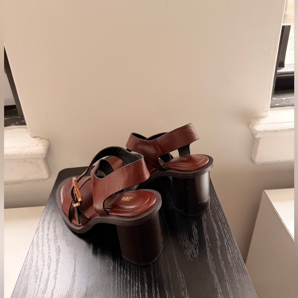 Zara Brown Leather Sandals With Gold Buckles Like New 2025 - Picture 4 of 5